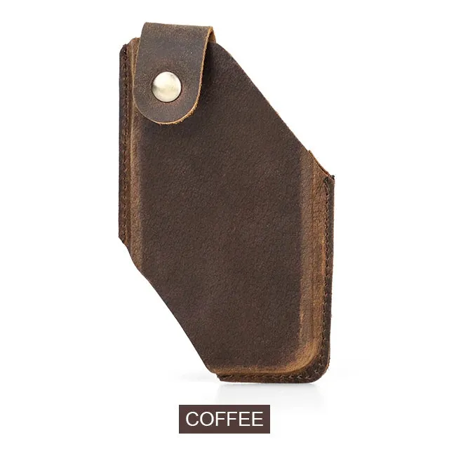 100% Nubuck Leather Men Phone Waist Case Bag for iPhone 16 15 14 13 Magnetic Button Cellphone Belt Clip Holster