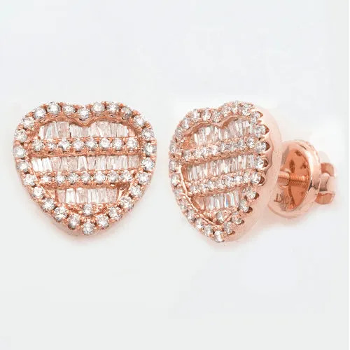 10KR 1.00CTW DIAMOND BAGUETTE HEART EARRINGS