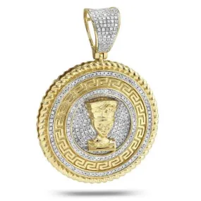 10KY 0.80CTW DIAMOND GREEK KEY NEFERTITI MEDALLION