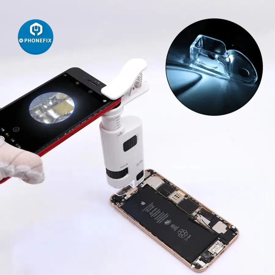 120X Pocket Phone Microscope Clip Magnifying Glass LED UV Light