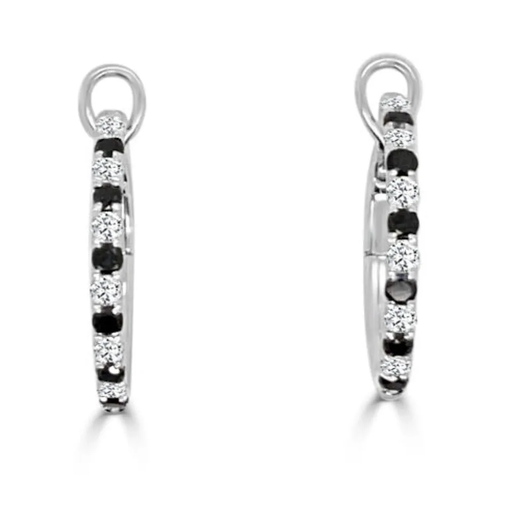 14k Gold Black & White Diamond Hoop Earrings