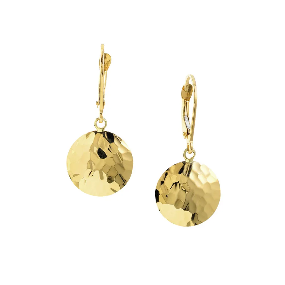 14k Gold Hammered Disc Earrings