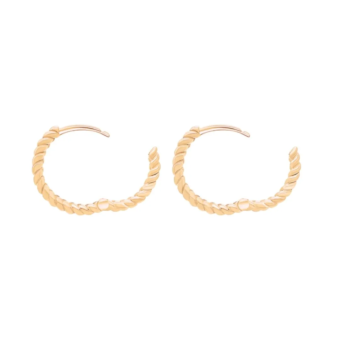 14k Gold Rope Huggie Hoops