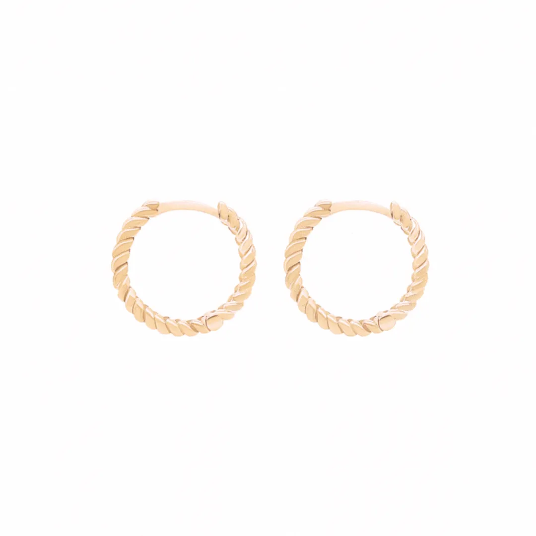 14k Gold Rope Huggie Hoops