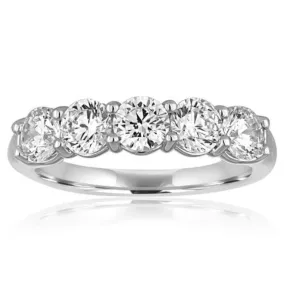 14k Round Diamond 5 Stone Shared Prong Band