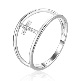 14K White Gold Cross Cage Diamond Ring