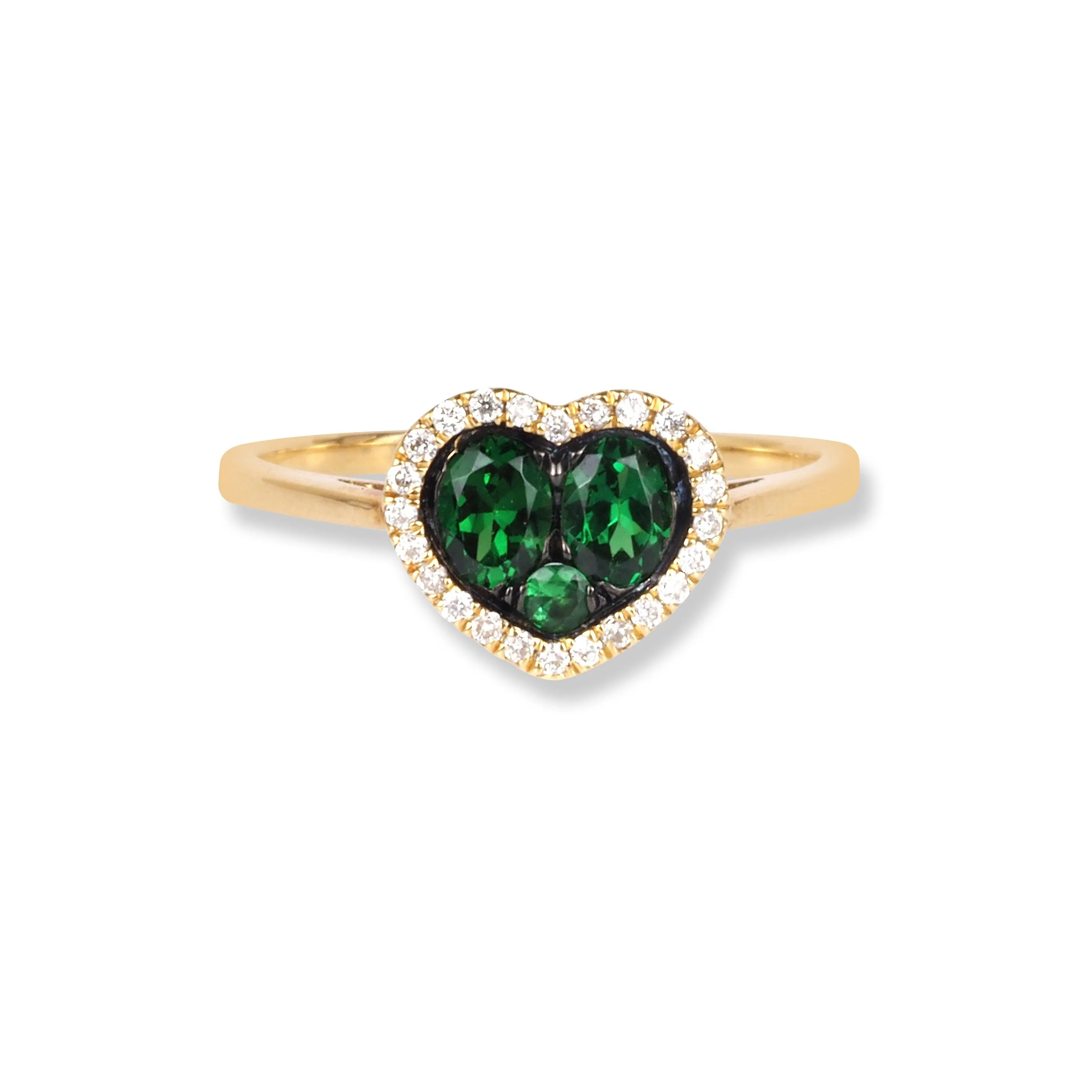 18ct Yellow Gold Diamond & Green Garnet Heart Shaped Ring HF05303RYG