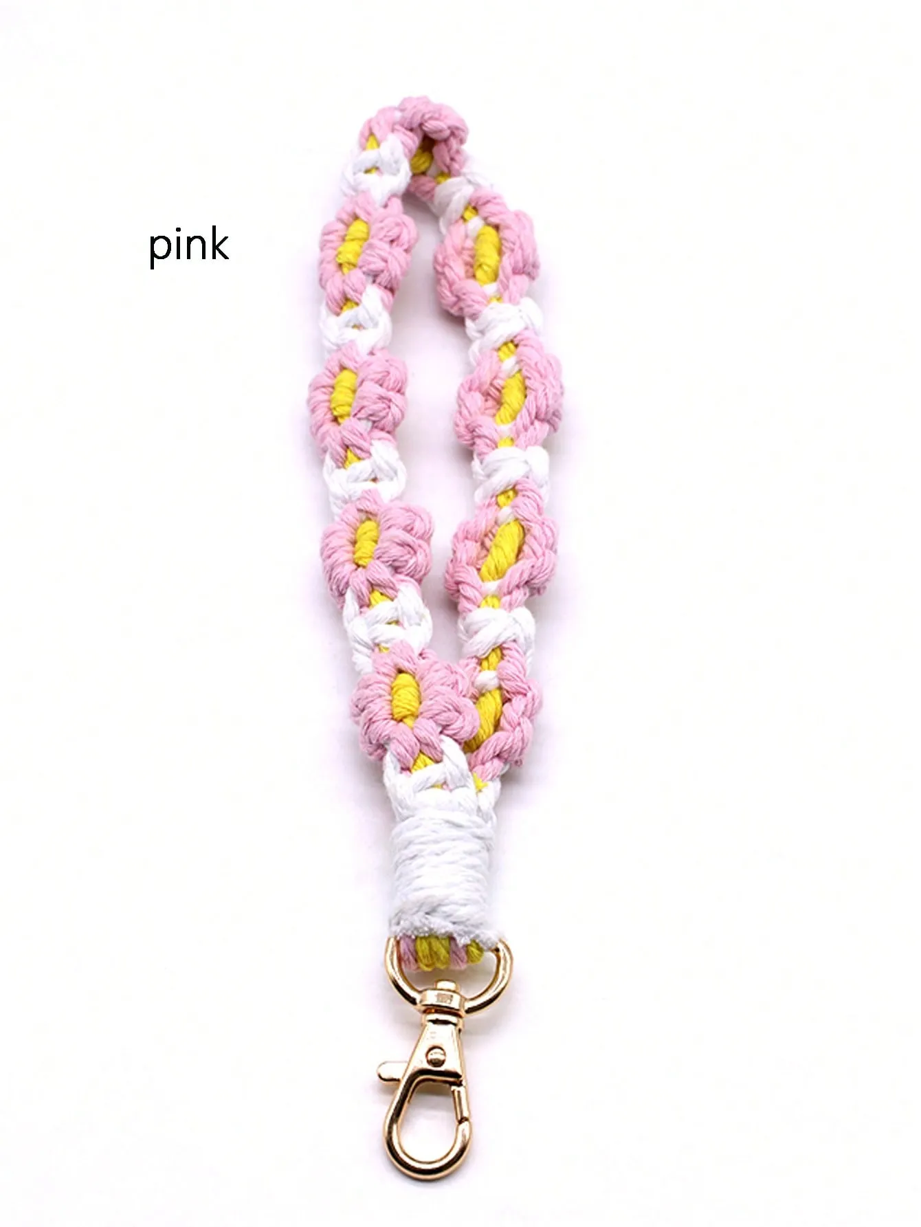 1pc Handmade Braided Keychain With Daisy Flower & Wrist Strap & Mobile Phone Lanyard