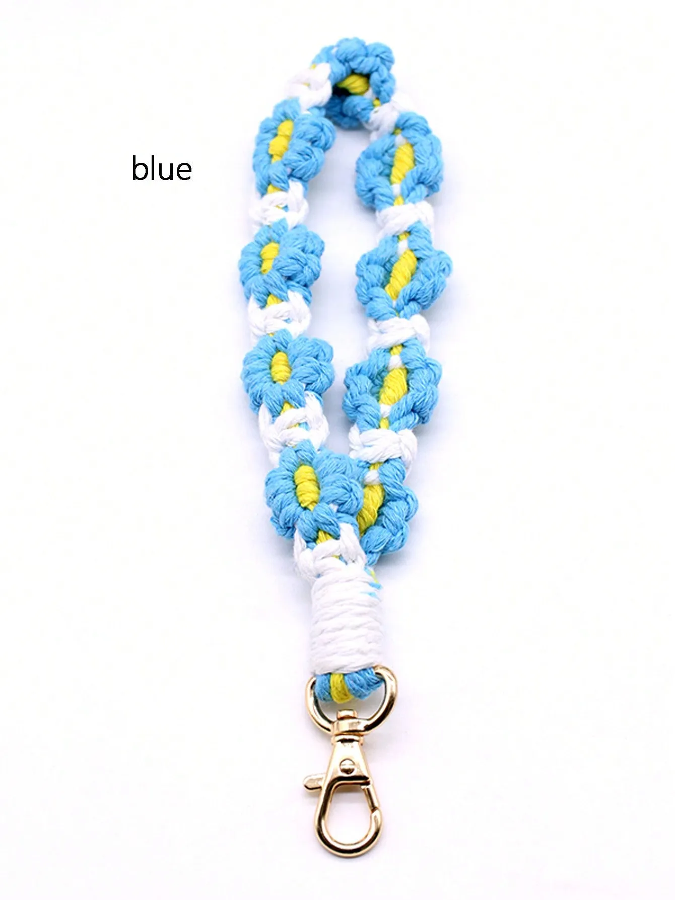 1pc Handmade Braided Keychain With Daisy Flower & Wrist Strap & Mobile Phone Lanyard