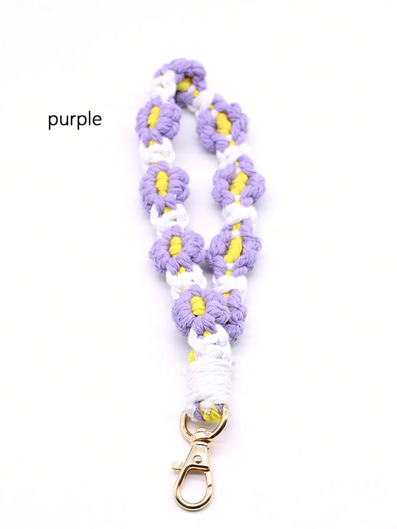 1pc Handmade Braided Keychain With Daisy Flower & Wrist Strap & Mobile Phone Lanyard