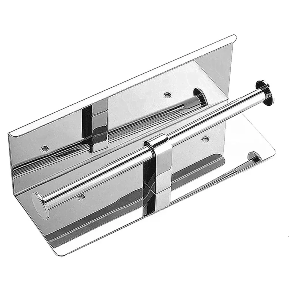 304 Stainless Steel Dual Toilet Paper Holder with Shelf