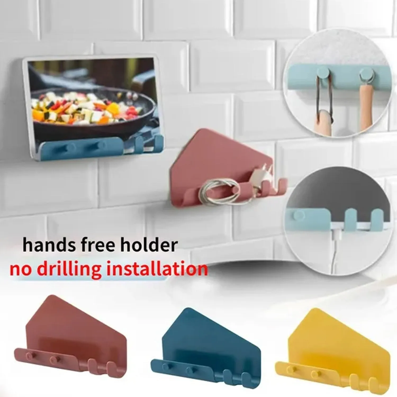 6062 Remote Holders Adhesive Wall Mount Hole Free Wall Hanging Mobile Phone Bracket Sticky Storage Box Tablet Charging Stand Plastic