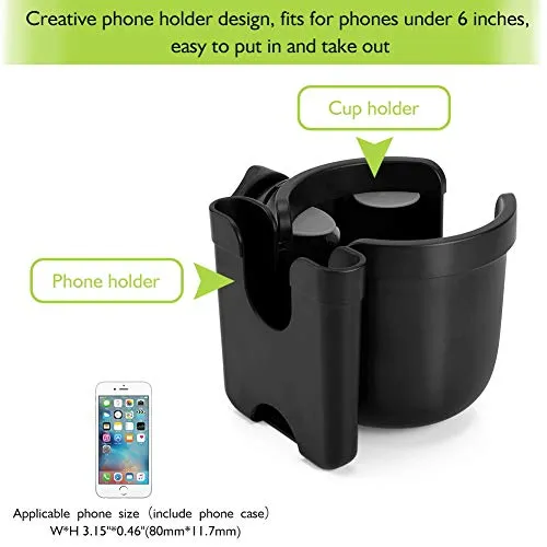 Accmor Stroller Cup Holder with Phone Holder, 2-in-1 Universal Cup Phone Holder for Stroller, Bike, Wheelchair, Walker, Scooter, Black