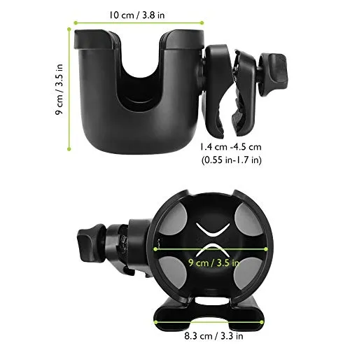 Accmor Stroller Cup Holder with Phone Holder, 2-in-1 Universal Cup Phone Holder for Stroller, Bike, Wheelchair, Walker, Scooter, Black