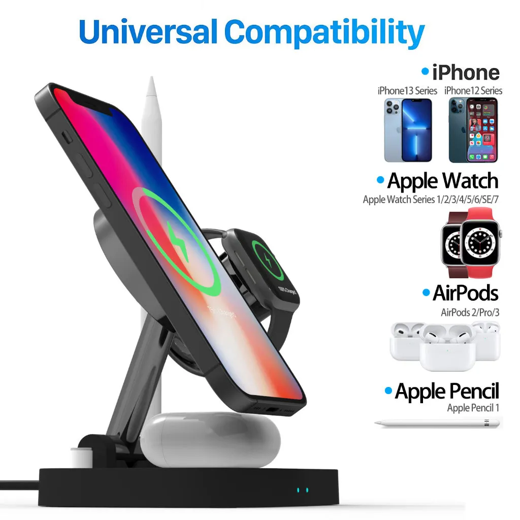 Awei Foldable 4 in 1 Wireless Charger Fast Charging Station with Magnetic Charging Stand 15W