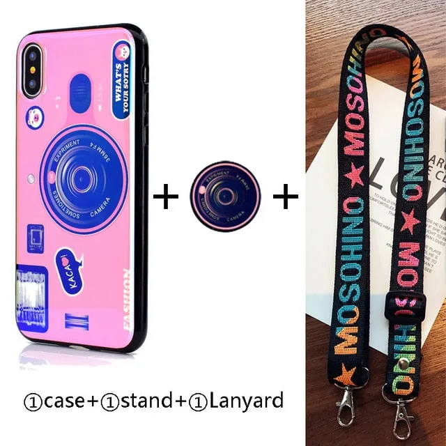 Blu-ray camera Pattern Phone Case For huawei p9 p10 p20 p30 pro lite plus case with Lanyard and Bracket