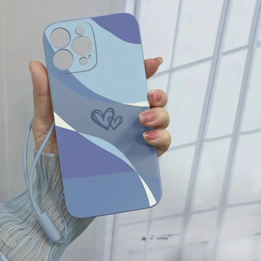 Blue Heart Pattern Phone Cover With Lanyard iPhone