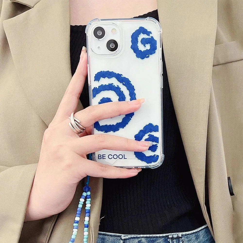 Blue Swirl Pattern Clear Phone Cover With Lanyard iPhone