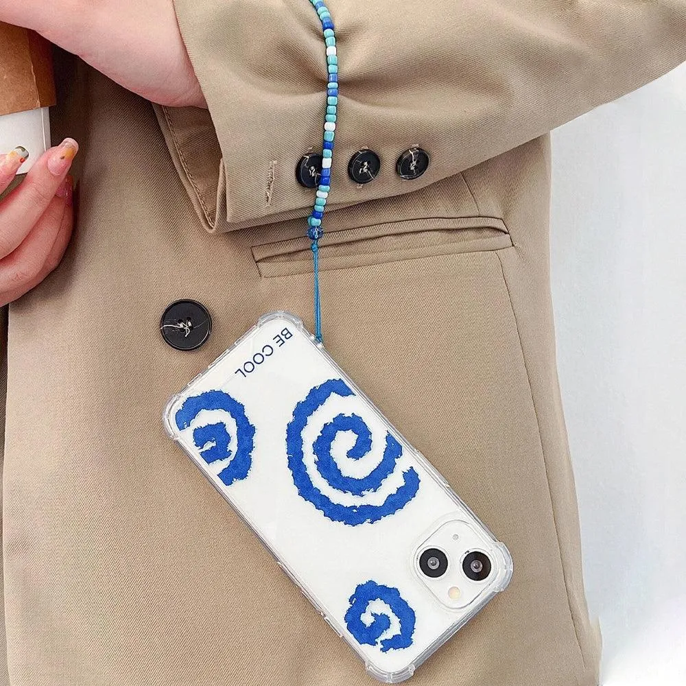 Blue Swirl Pattern Clear Phone Cover With Lanyard iPhone