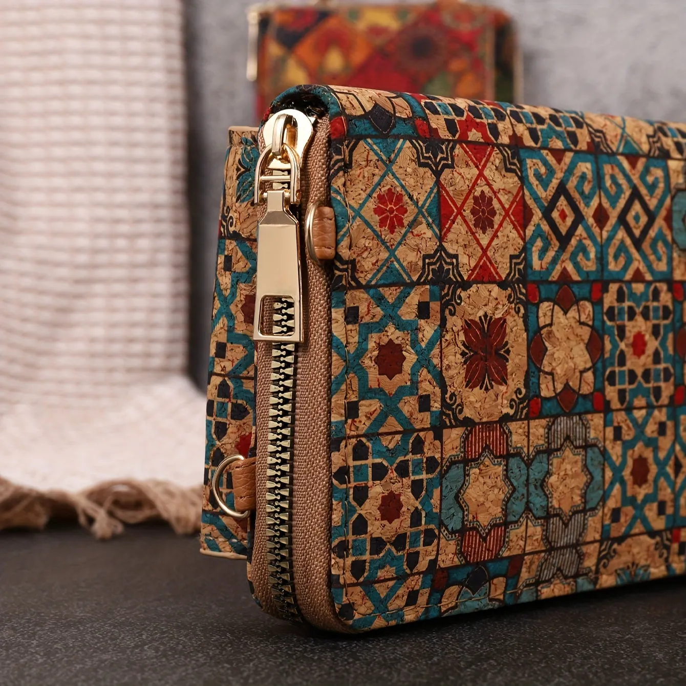 Bohemian Floral Pattern Wallet, Retro Vegan Leather Coin Purse, Women's Crossbody Mobile Phone Bag