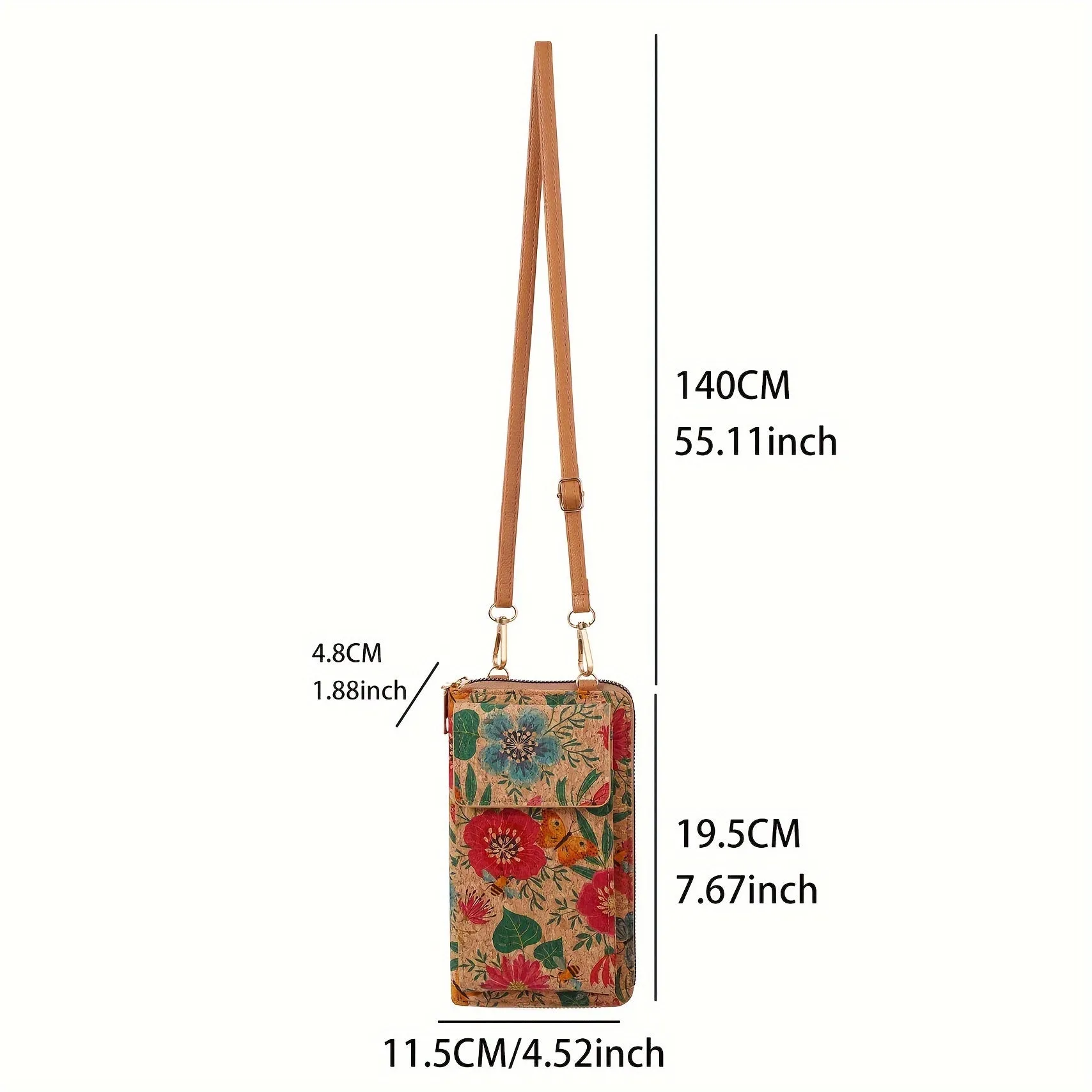 Bohemian Floral Pattern Wallet, Retro Vegan Leather Coin Purse, Women's Crossbody Mobile Phone Bag