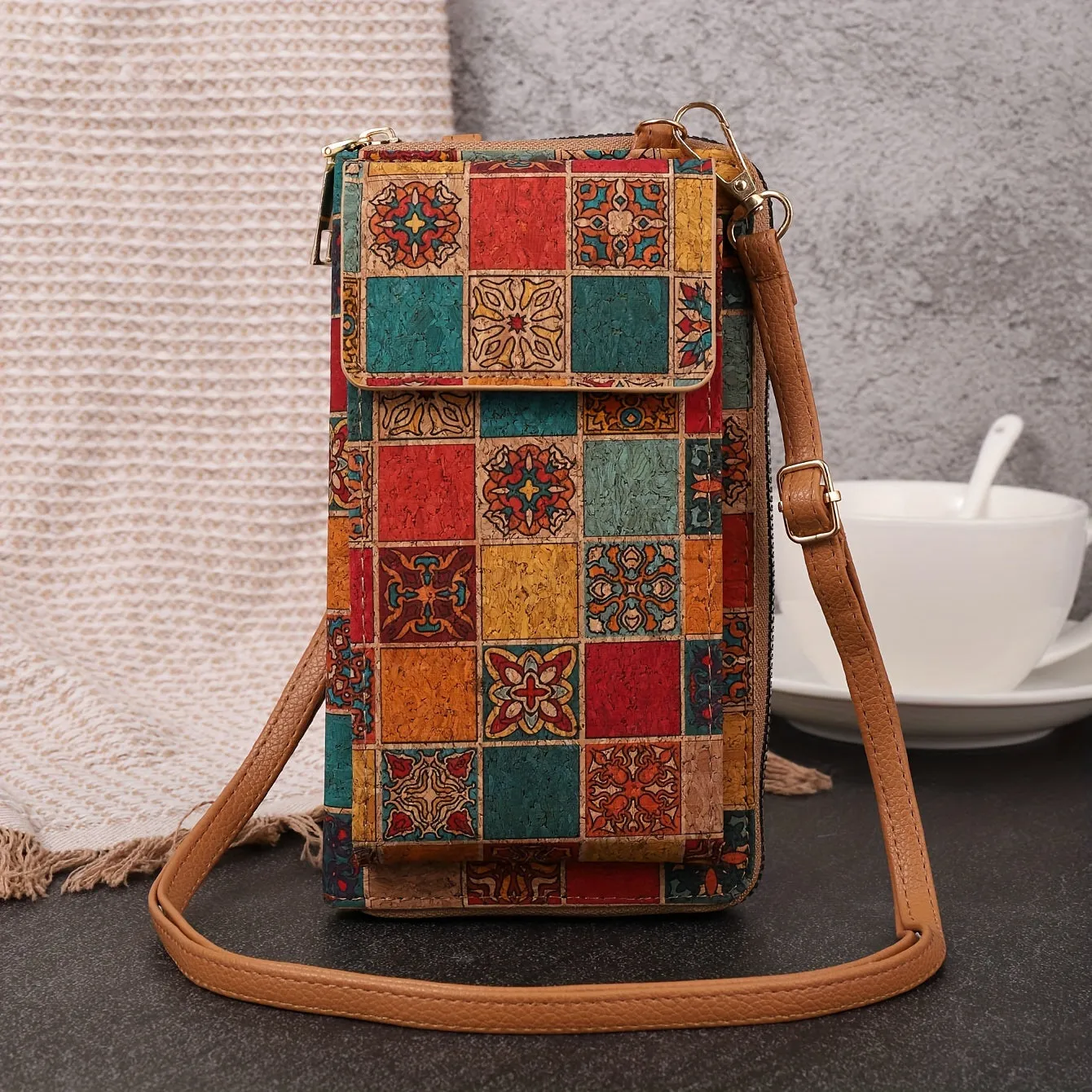 Bohemian Floral Pattern Wallet, Retro Vegan Leather Coin Purse, Women's Crossbody Mobile Phone Bag