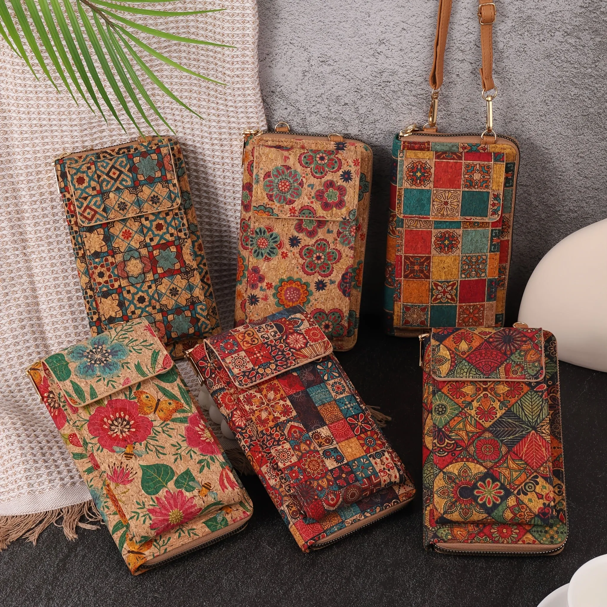 Bohemian Floral Pattern Wallet, Retro Vegan Leather Coin Purse, Women's Crossbody Mobile Phone Bag