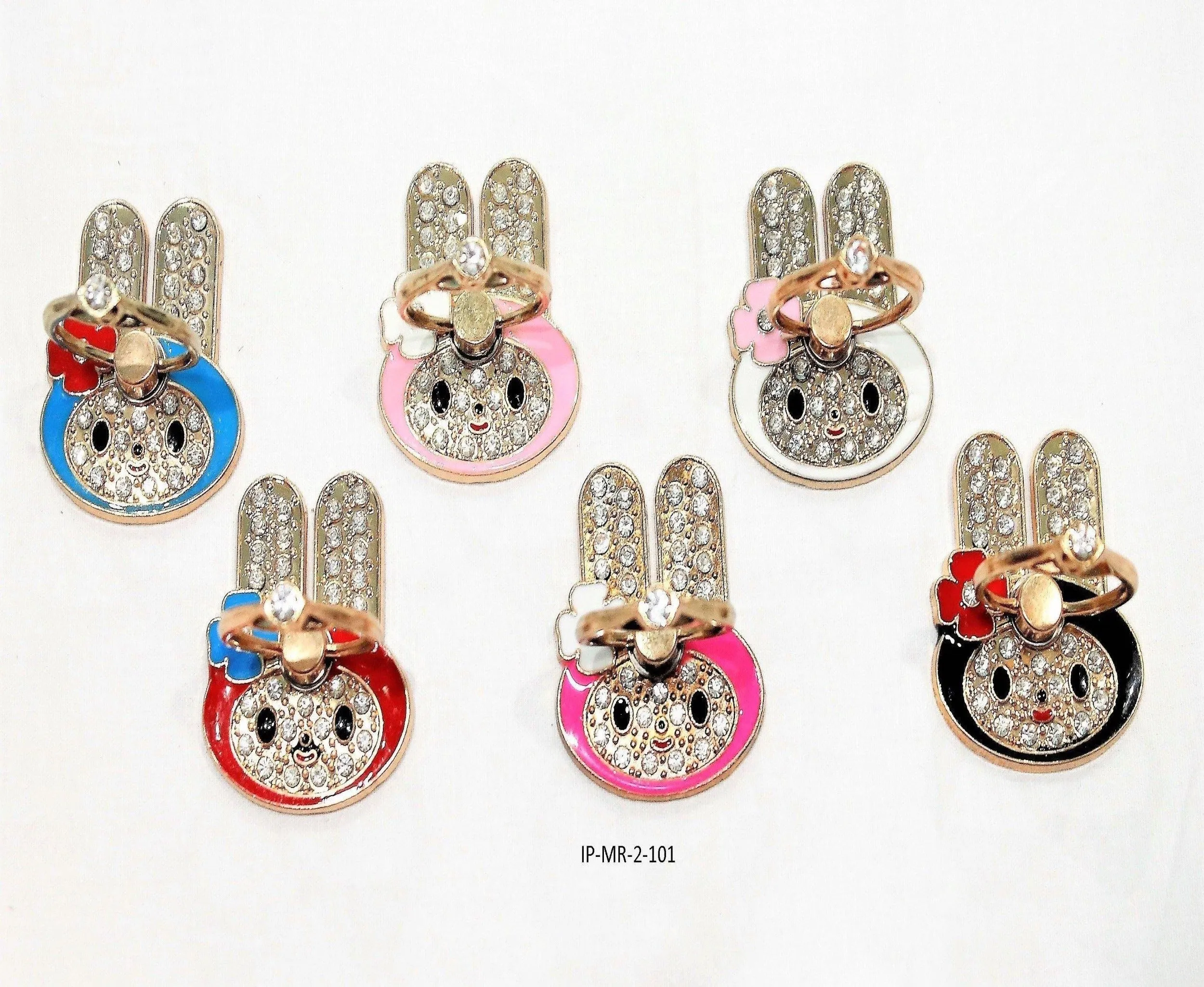 Bunny Shaped RhineStones Studded Metal Mobile Holder Ring Stand