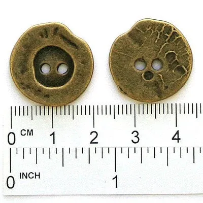 Buttons: Metal Round 2 Holes Antique Brass Irregular 20mm