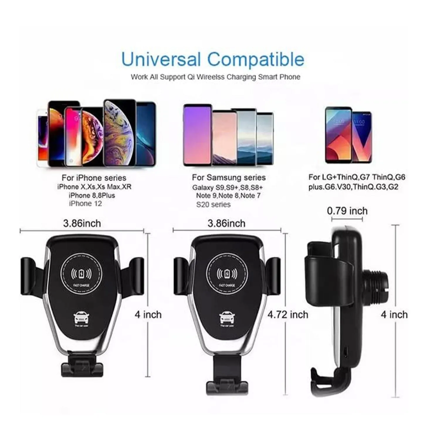 Car Phone Holder Wireless Car Charger 10W Qi Fast Charging Car Charger Gravity Auto Clamping 360° Rotation Air Vent Car Mount Holder