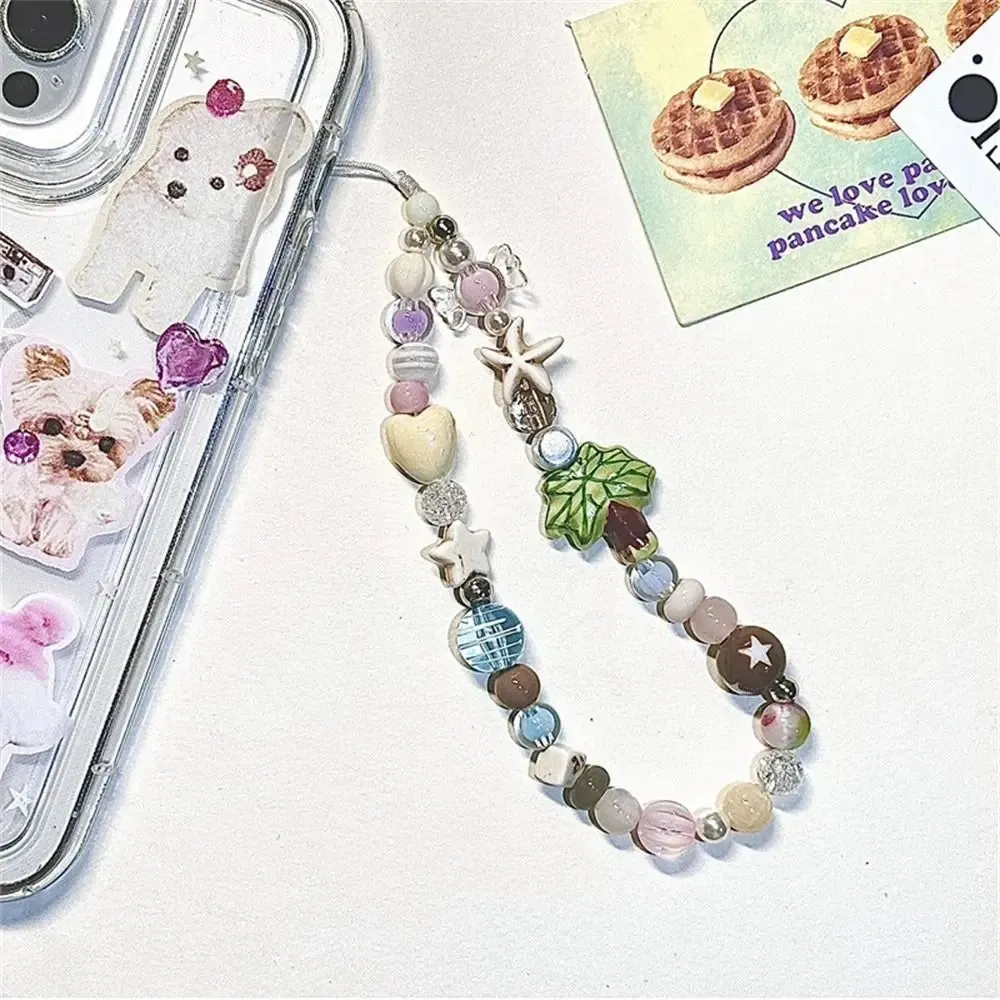 Coconut Tree Beaded Mobile Phone Charm Strap Chain Lanyard Women Jewelry Star Phone Holder Beads Pendant Decoration