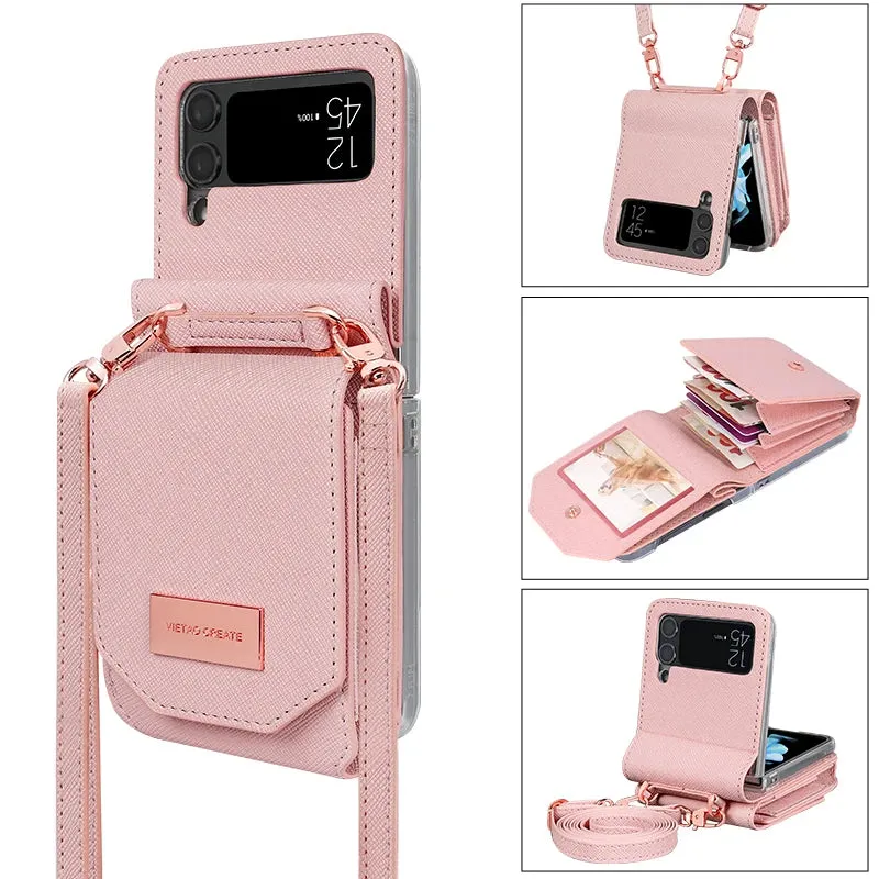 Crossbody Leather card slots wallet phone case for samsung galaxy