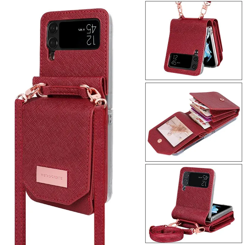 Crossbody Leather card slots wallet phone case for samsung galaxy