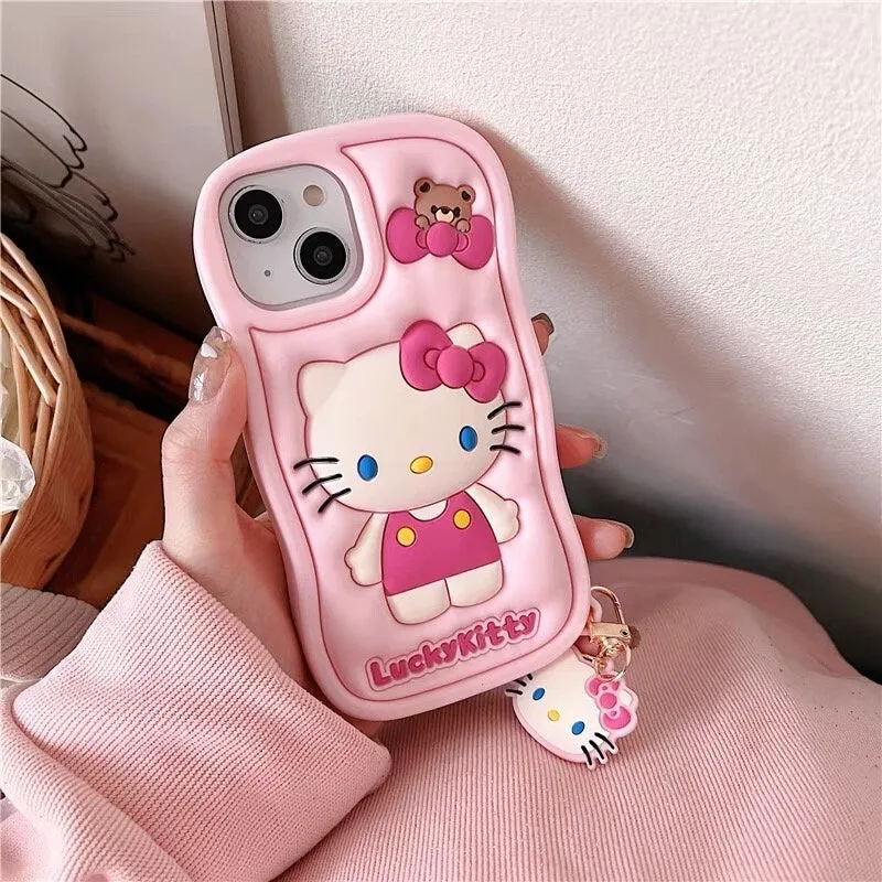 Cute Kawaii Pink 3D Hello Kitty Sanrio Design Protective Shockproof Phone Case iPhone Case for iPhone 11 12 13 14 15 Pro Max Case