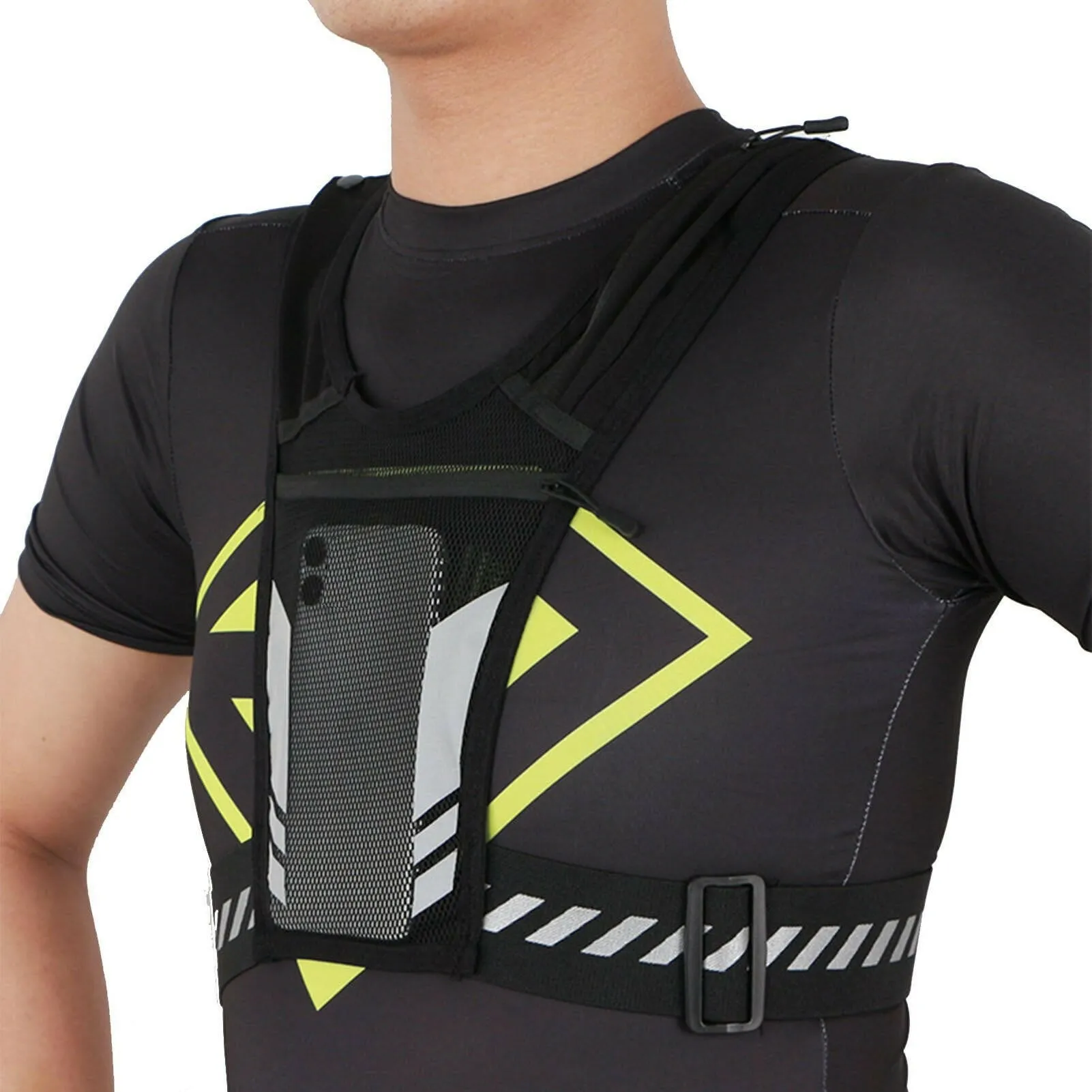 Cycling Vest With Phone Holder Water Bottle Pocket Reflective Running Vest Bag Breathable Mesh Running Backpack For Night Sports