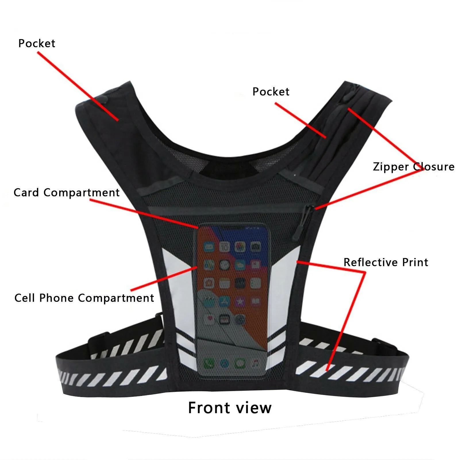 Cycling Vest With Phone Holder Water Bottle Pocket Reflective Running Vest Bag Breathable Mesh Running Backpack For Night Sports