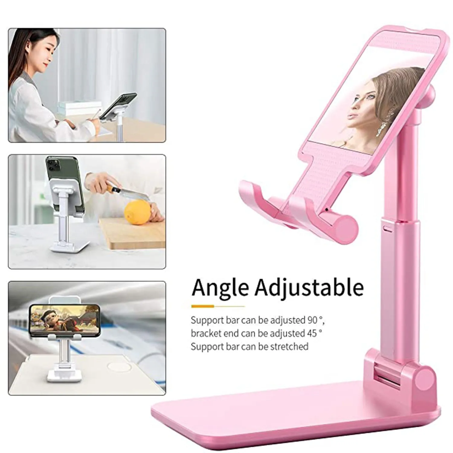 Desktop Cell Phone Stand Phone Holder with mirror full 3-Way Adjustable Phone Stand for Desk Height   Angles Perfect As Desk Organizers and Accessories.