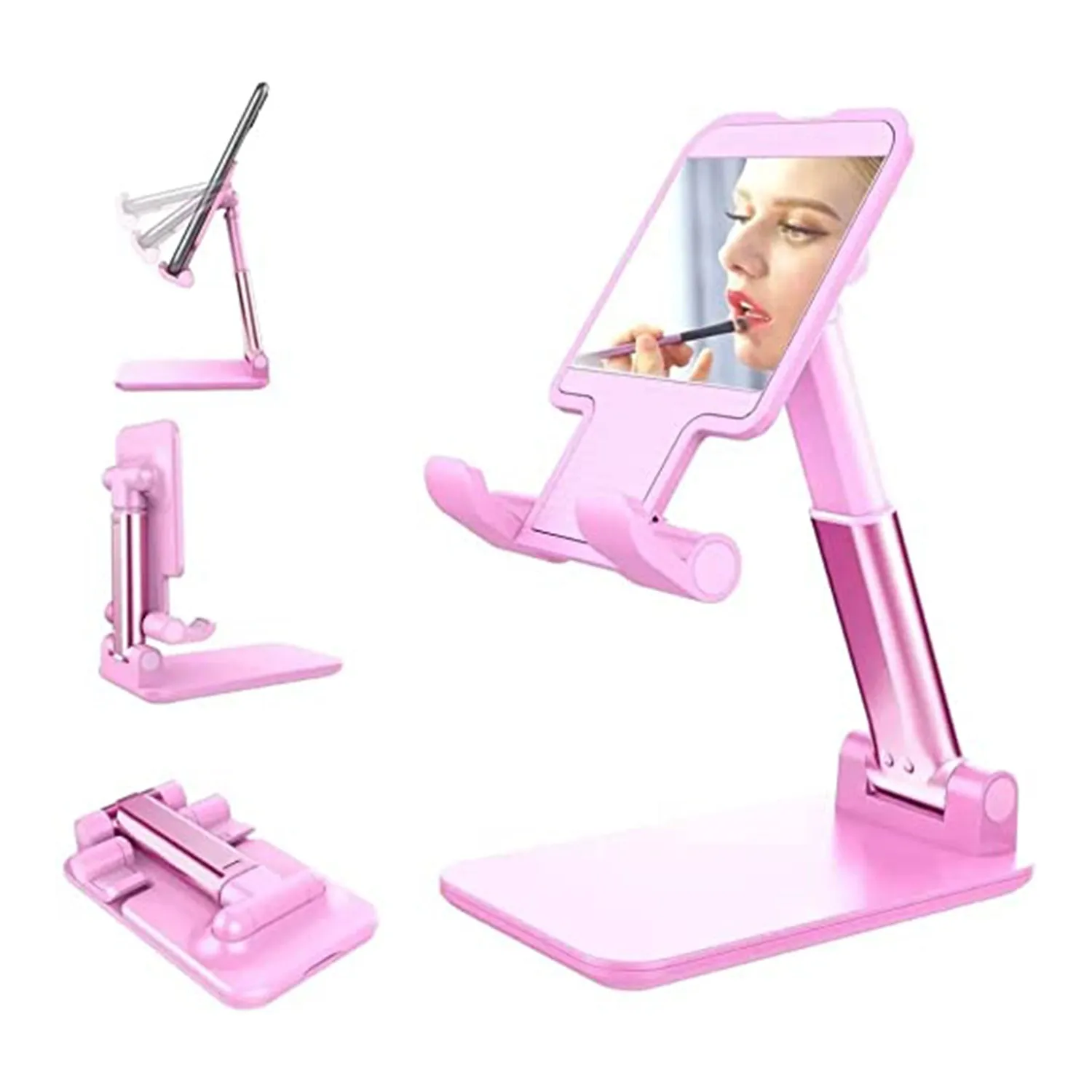 Desktop Cell Phone Stand Phone Holder with mirror full 3-Way Adjustable Phone Stand for Desk Height   Angles Perfect As Desk Organizers and Accessories.