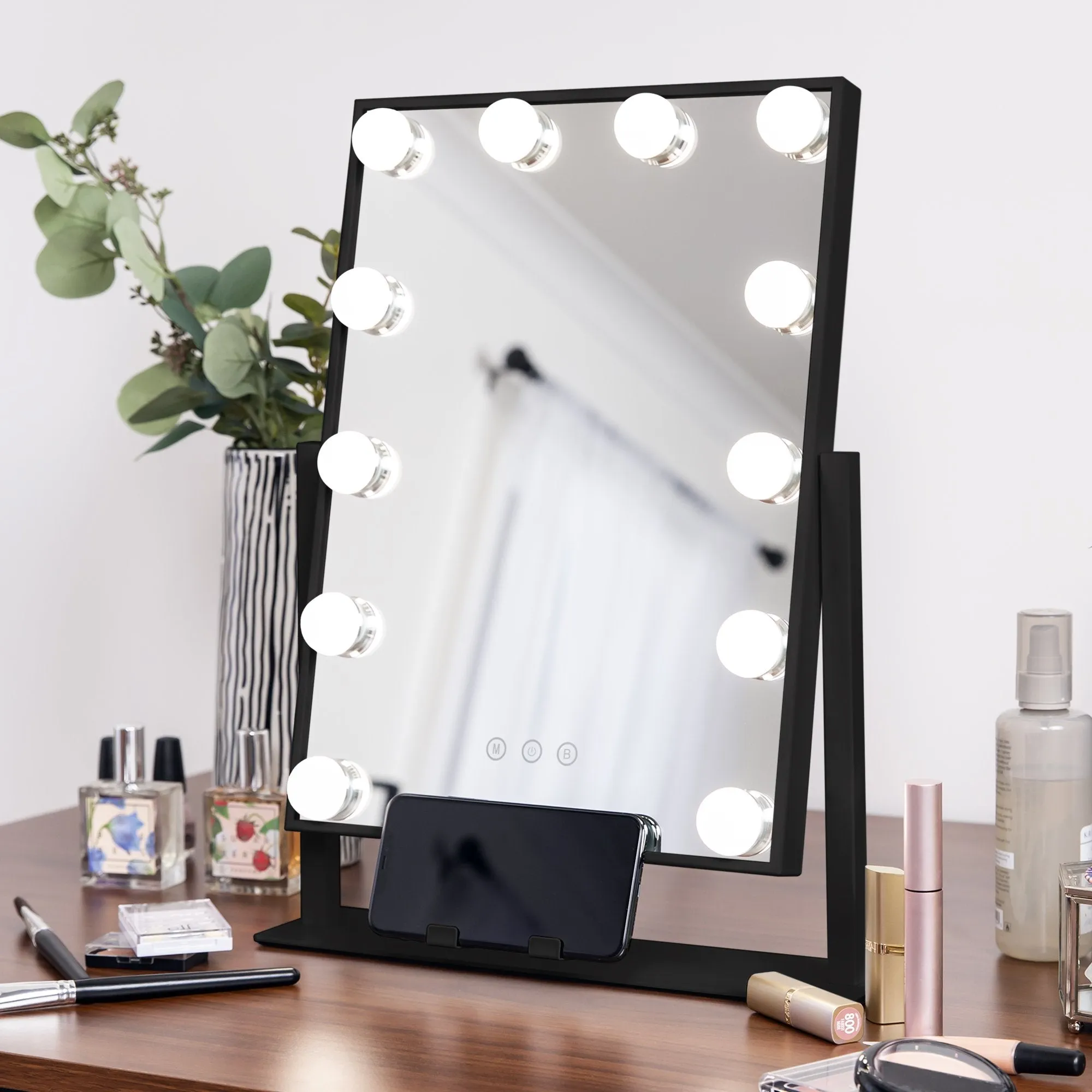 Hollywood Makeup Vanity Mirror w/ Smart Touch, Phone Holder, 12 LED Lights