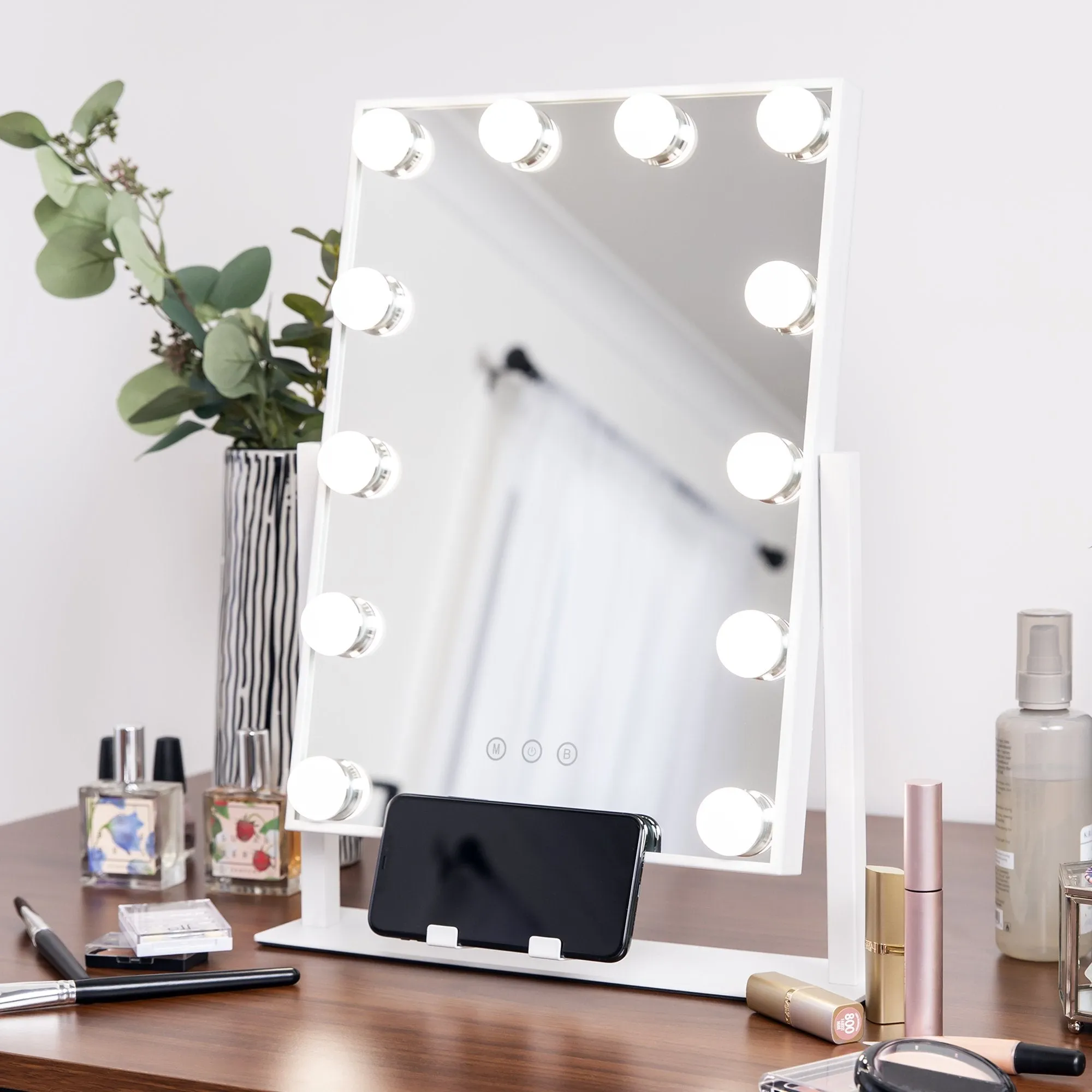 Hollywood Makeup Vanity Mirror w/ Smart Touch, Phone Holder, 12 LED Lights