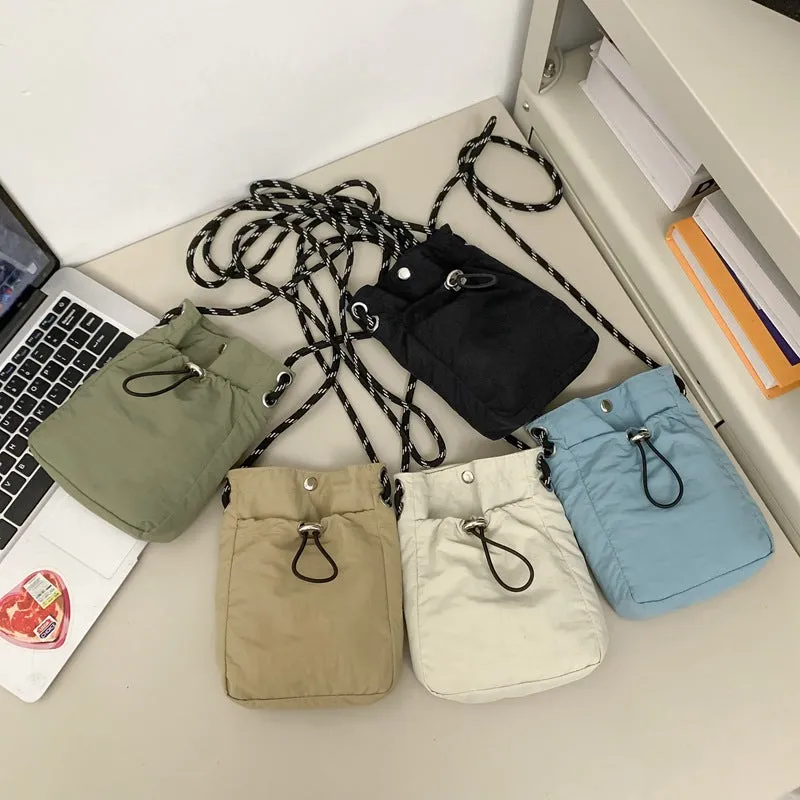 Japanese Nylon Small Shoulder Bag Versatile Vertical Mobile Phone Bag Casual Simple Coin Purse Earphone Bag Ins Crossbody Cloth Bag