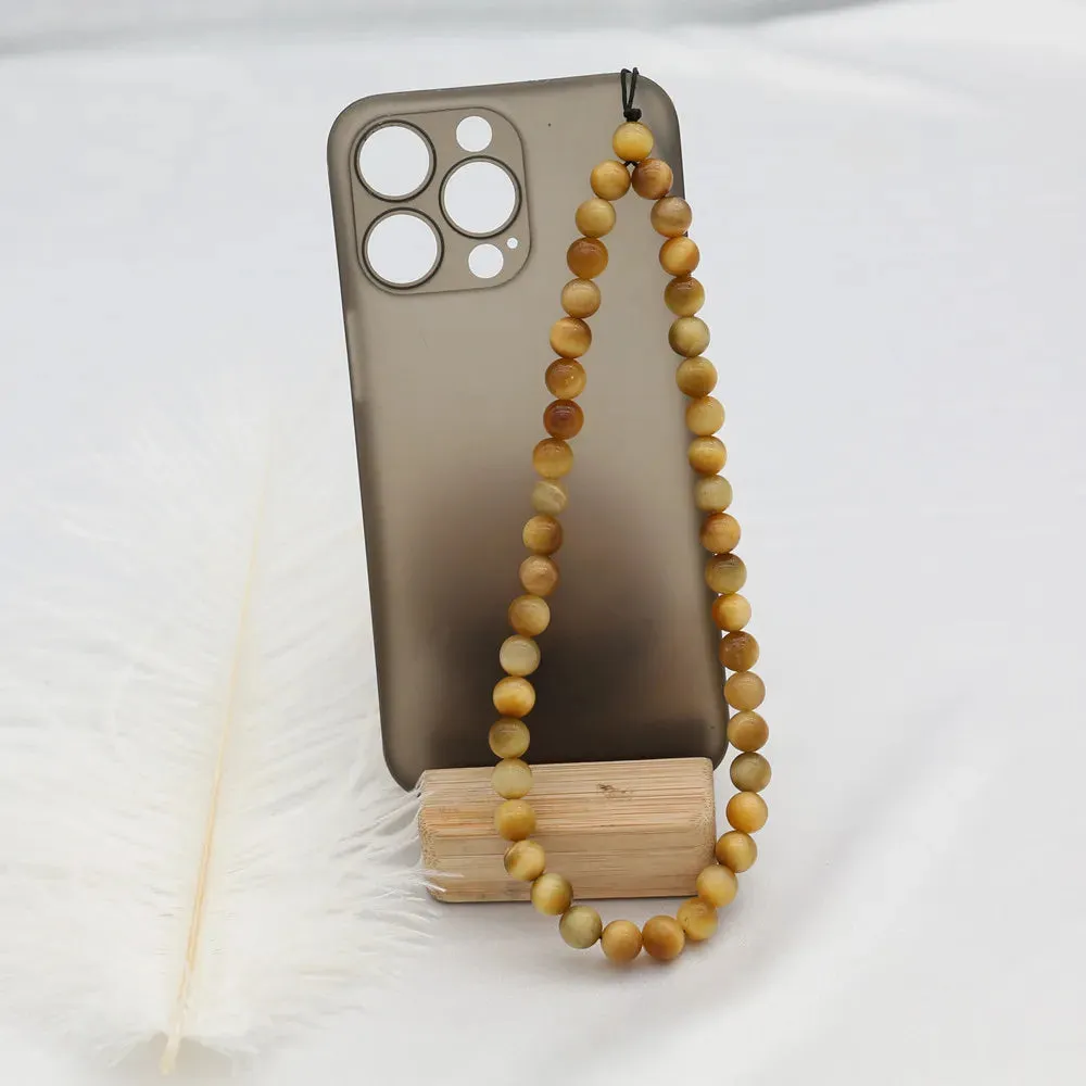 JC - Golden Bead Phone Strap: Tiger Eye design, secure anti-lost chain for women and girls