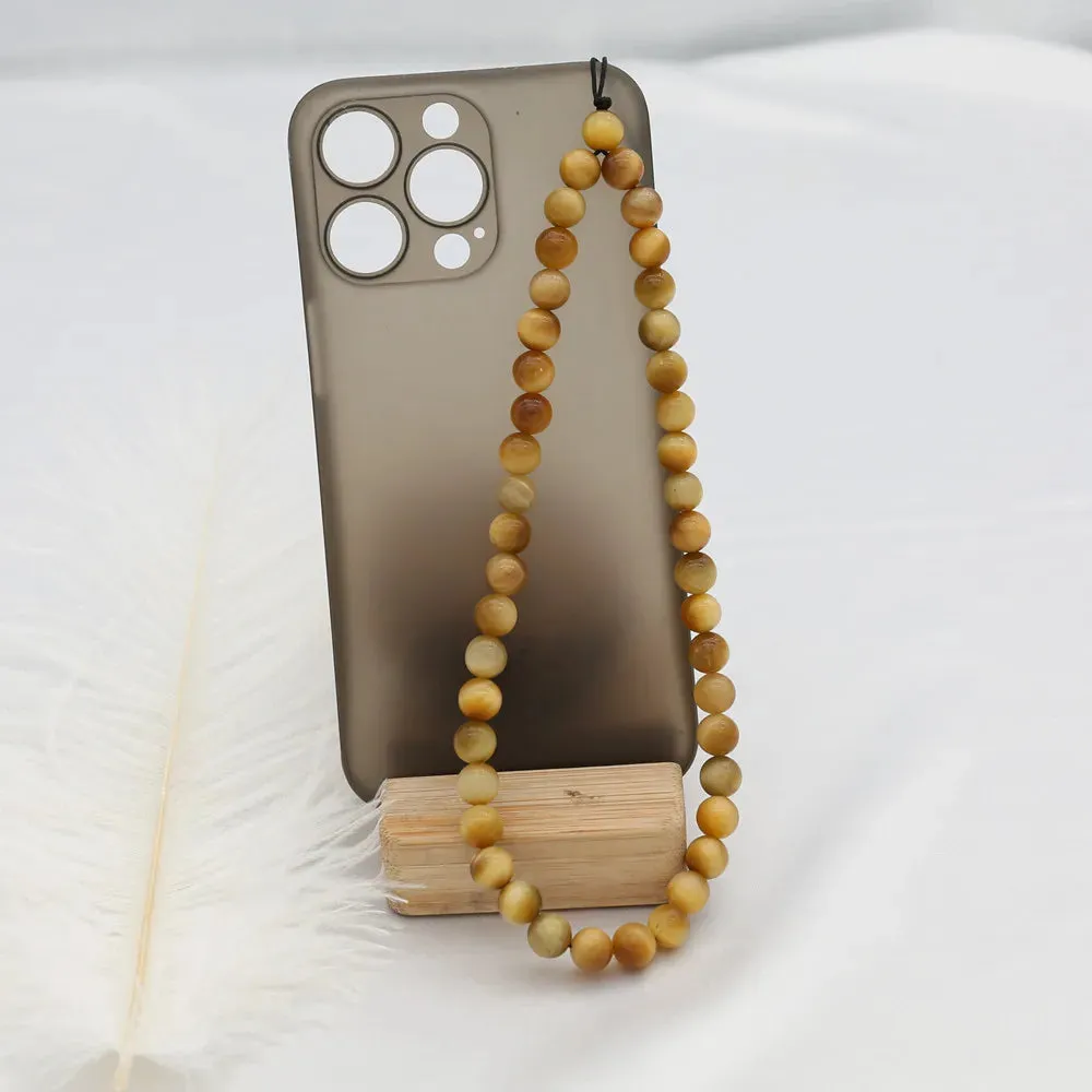 JC - Golden Bead Phone Strap: Tiger Eye design, secure anti-lost chain for women and girls