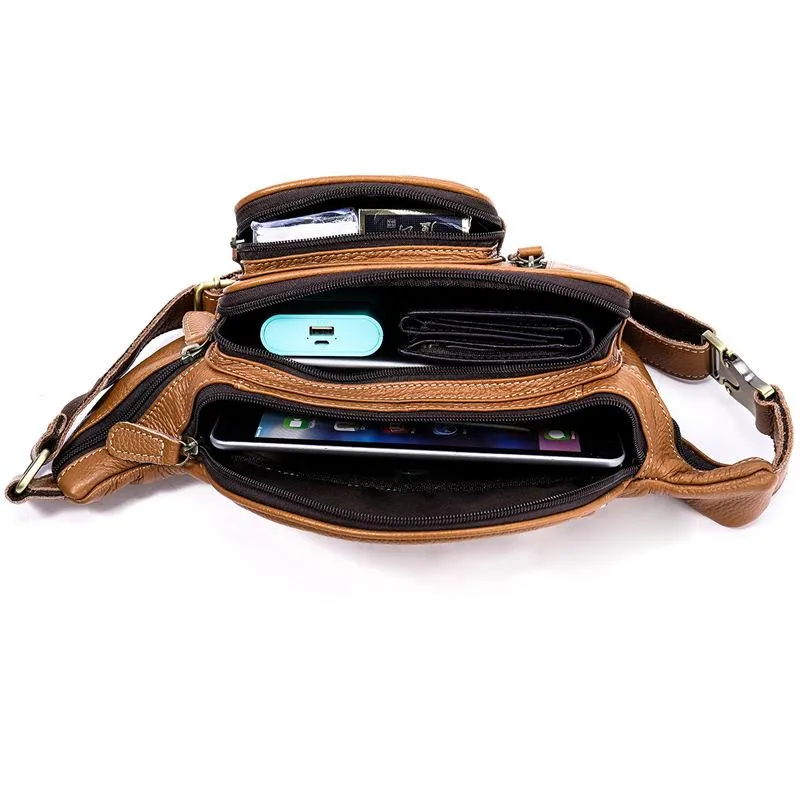 Mens Casual Outdoor Vintage Leather Chest Bags Waist Packs