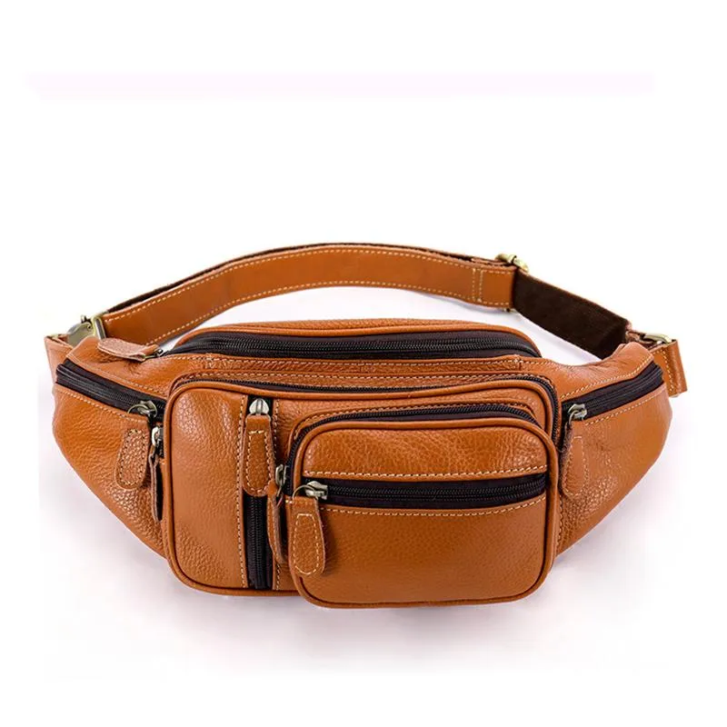 Mens Casual Outdoor Vintage Leather Chest Bags Waist Packs