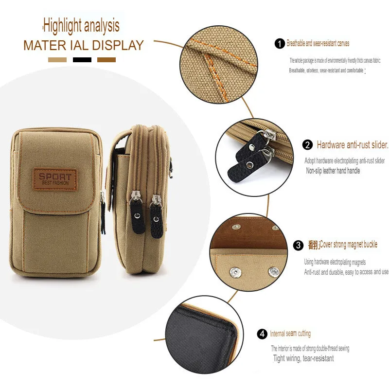 Mobile Phone Waist Bag Men's Belt Mobile Phone Case Belt Waist Bag Multi-Functional Canvas Mobile Phone Bag Hanging Bag