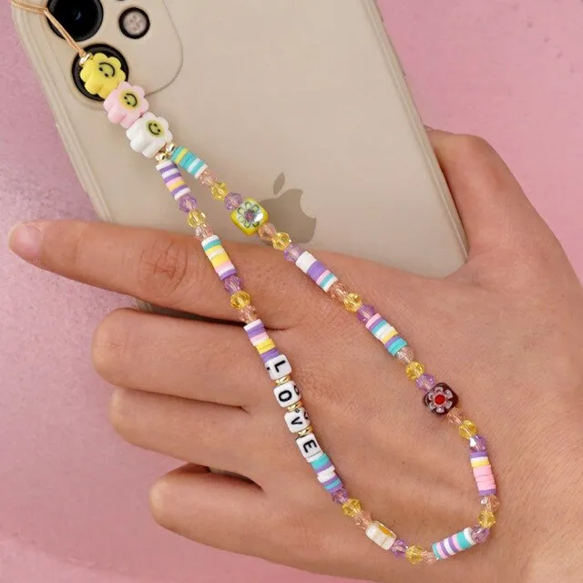 Mobile Strap Phone Charm Beads Colorful Letter Beaded Phone Chain 2021 LOVE Telephone Jewelry For Women Anti Lost Lanyard Gift| |