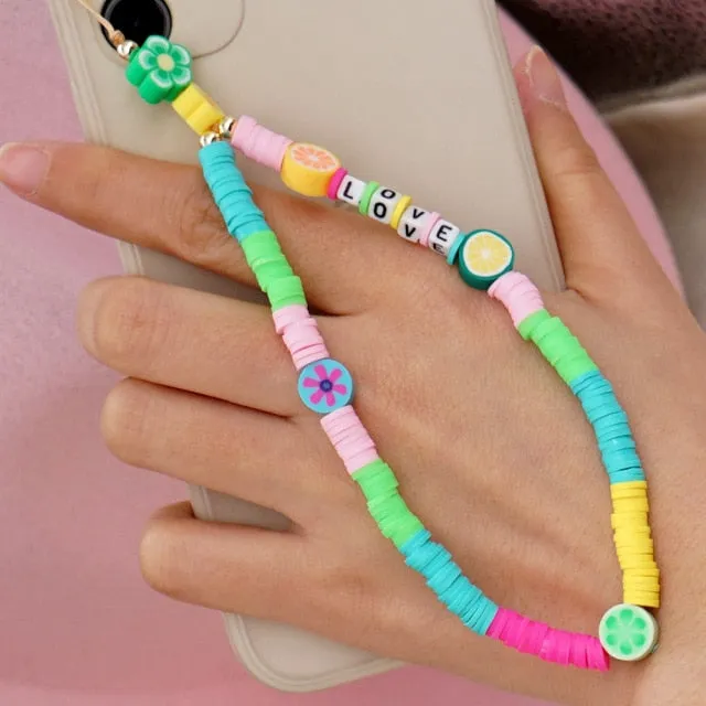 Mobile Strap Phone Charm Beads Colorful Letter Beaded Phone Chain 2021 LOVE Telephone Jewelry For Women Anti Lost Lanyard Gift| |