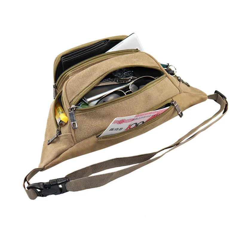 New canvas cashier business waist bag men's money collection mobile phone waist bag multi-layer collection large capacity bag