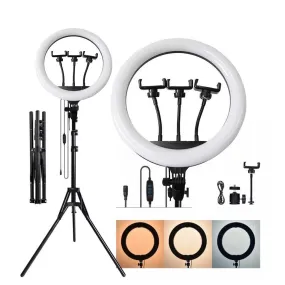 Ring Light 36CM LED Kit [ Plastic ] with 7.5ft Tripod Stand with 3 Phone Holder Adjustable